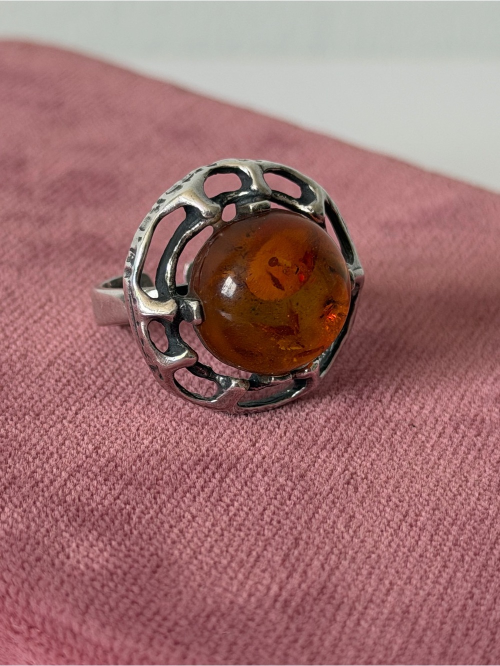 Amber Stone Sterling Silver Ring